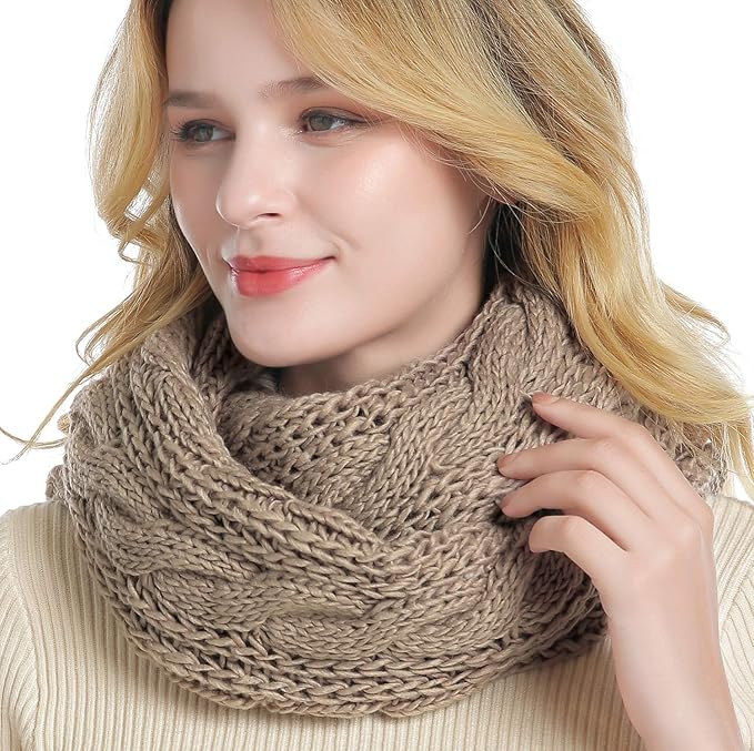 QUEENFUR Winter Women Thick Cable Knit Ribbed Infinity Circle Loop Scarf