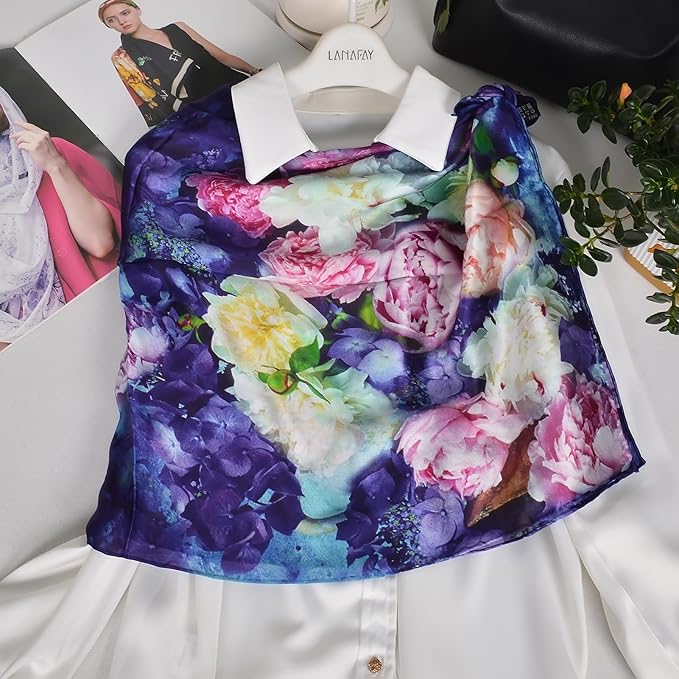 100% Mulberry Silk Scarf for Women Neck Oblong Headscarves Long Floral Print Lightweight Silk Wraps Shawls 67"*20"