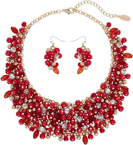 Bocar Fashion Crystal Chunky Collar Statement Necklace Earring Set for Women Gift (NK-10260)