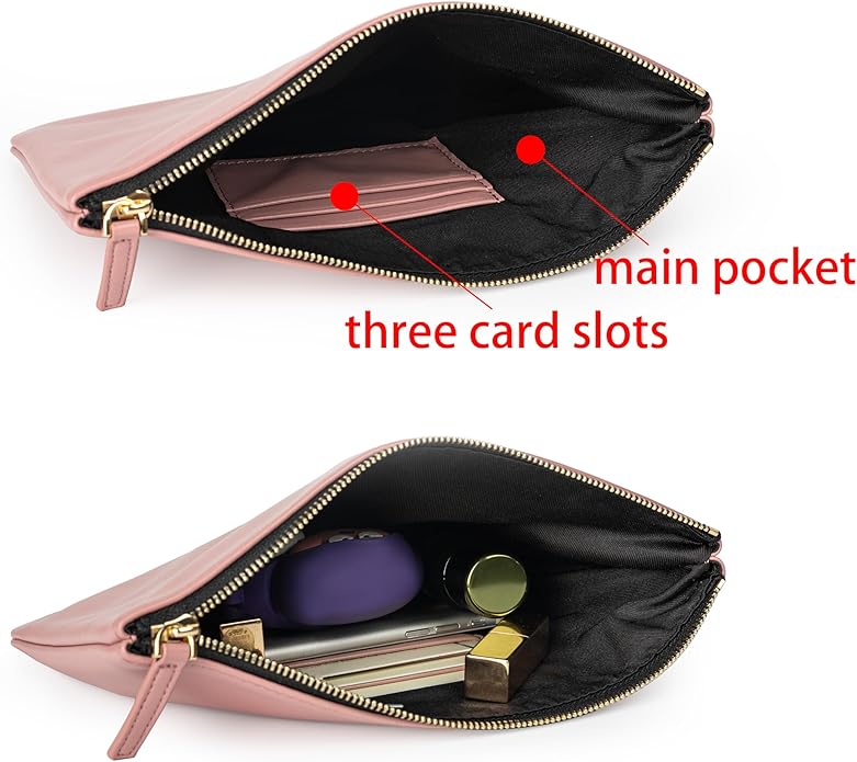 DORIS&JACKY Lambskin Leather Wristlet Clutch Purse for Women Soft Designer Slim Cell Phone Pouch Bag with Detachable Strap