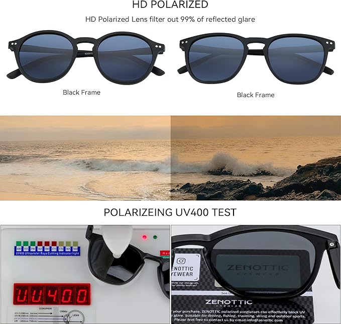 ZENOTTIC Polarized Sunglasses for Women Men: Retro Shades Round | Square Frame UV Protection 2 Pack