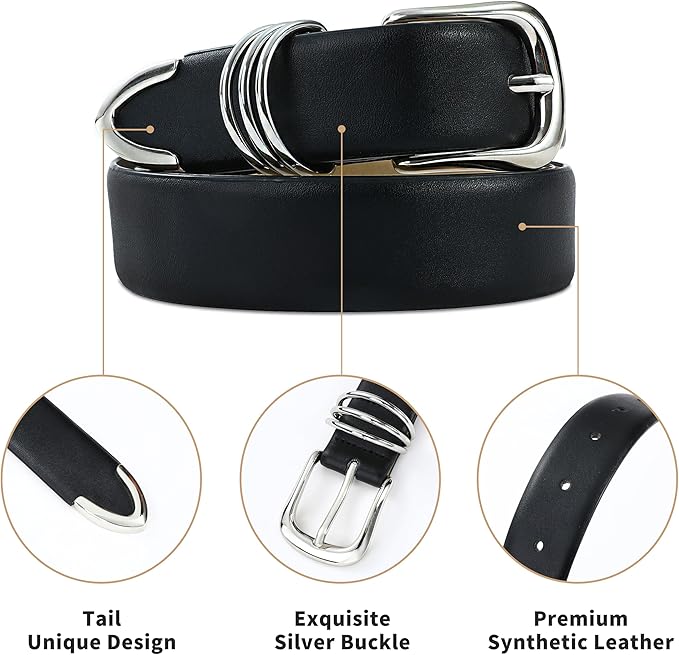 Women's Leather Belts with Gold Buckle Fashion Leather Waist Belt Elegant Ladies Belts for Jeans Dress & Casual Wear