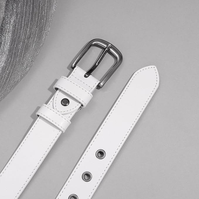 Women Leather Belt for Jeans Pants Dresses Fashion Casual Ladies Waist Belt with Pin Silver Gray Buckle
