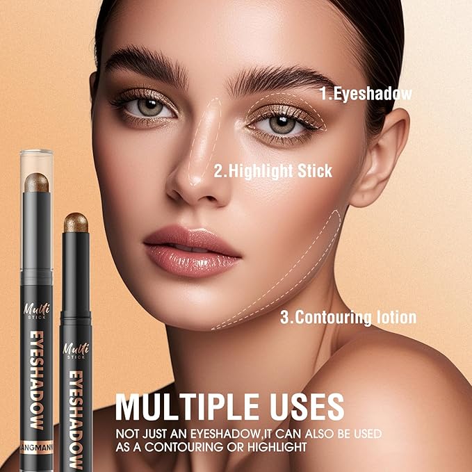 LANGMANNI 6Colors Dual-Ended Cream Eyeshadow Stick Set – Silky Smooth, Waterproof & Transfer-Proof, Built-in Blender Brush, All-Day Matte & Shimmer Wear Eye Makeup(#1+2+3+4+5+6)