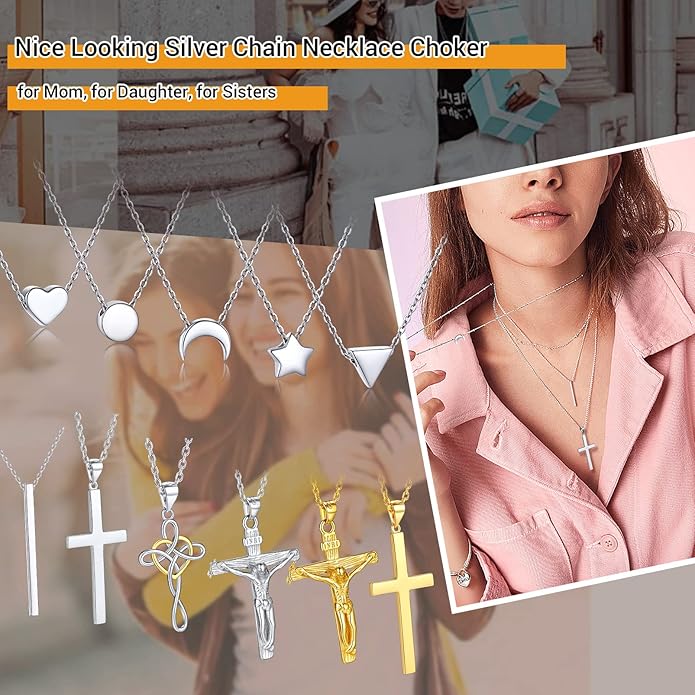 PROSILVER 925 Sterling Silver Necklace for Women | Dainty Delicate Adjustable Choker with Heart/Star/Moon/Vertical Bar Pendant, Hypoallergenic Tarnish Resistant Everyday Jewelry Gift for Her