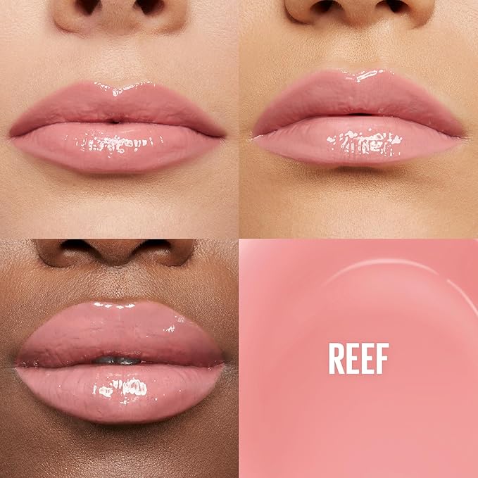 Maybelline Lifter Gloss, Hydrating Lip Gloss with Hyaluronic Acid, High Shine for Plumper Looking Lips, Reef, Peachy Neutral, 0.18 Ounce