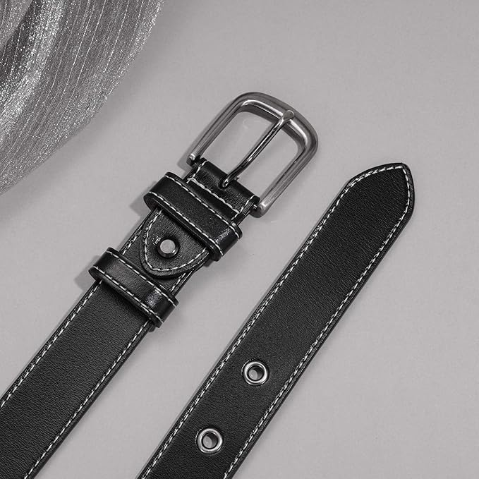 Women Leather Belt for Jeans Pants Dresses Fashion Casual Ladies Waist Belt with Pin Silver Gray Buckle