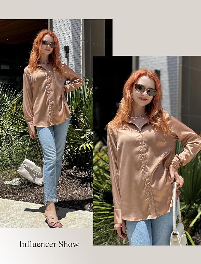 Zeagoo Satin Blouses for Women Silk Button Down Shirts Long Sleeve Business Casual Tops