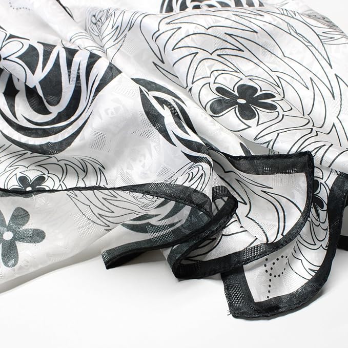 100% Mulberry Silk Scarfs for Women Floral Print Satin Long Scarf for Headscarf Hair Wraps Shawl with Gift Packed