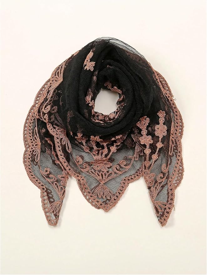 Floerns Women's Flower Embroidery Hair Scarf Headband Sheer Lace Hair Bandana