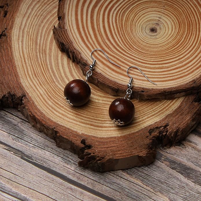MILAKOO Wood Beads Necklace & Earrings for Women Chunky Multi-Layering Choker Necklace Ear Pendant