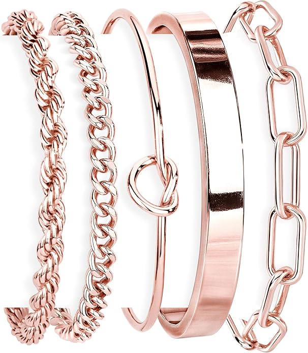 Gold Bracelets Set for Women Non Tarnish, 14K Gold Plated Sterling Silver Chunky Cuff Bracelet Stackable Gold Bangles Bracelet for Women Trendy Fashion Accessories Tie Knot Cuban Rope Paperclip Beaded Bracelet Stack Jewelry Valentines Day Gifts