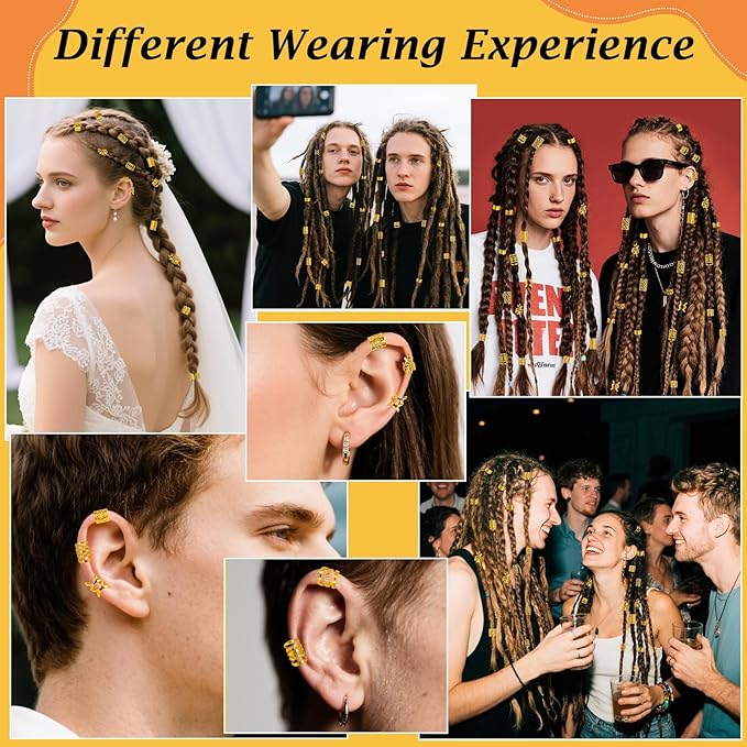 100PCS Gold Hair Jewelry for Women Braids, Hair Accessories for Girls Women, Assorted Gold Hair cuffs Ear Clips Loc Beads for Hair Decoration