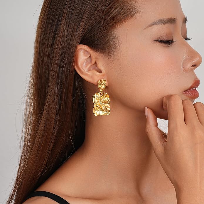 Large Gold Earrings for Women, Chunky Gold Statement Drop Dangle Earring Maple Leave Ginko Leaf Jewelry Gifts