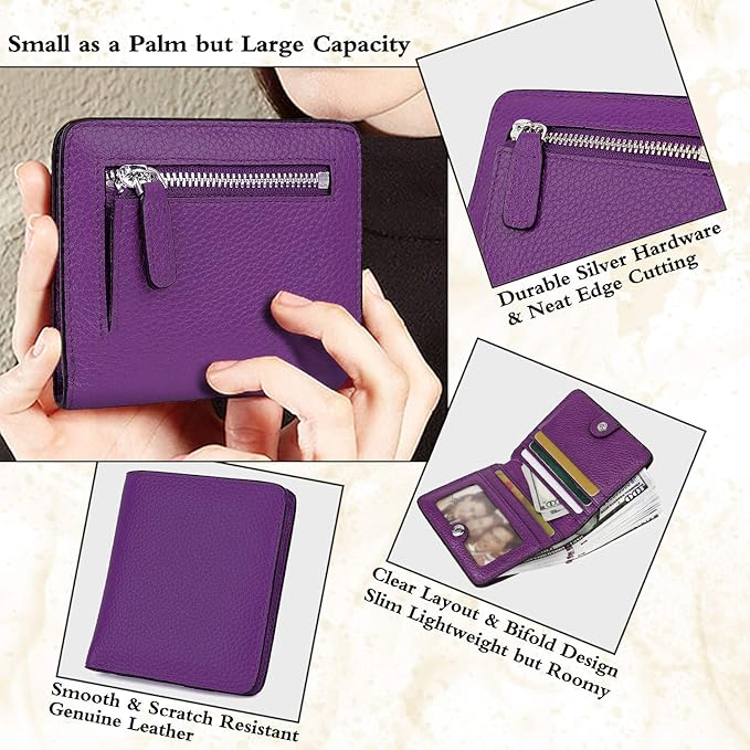 AINIMOER Small Leather Wallet for Women, Ladies Credit Card Holder RFID Blocking Women's Mini Bifold Pocket Purse