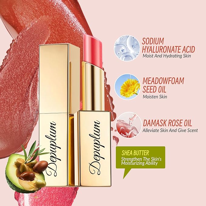 Red Nude Purple Lipstick Set for Women Shimmer Tinted Lip Balm Hydrating Moisturizing Lip Gloss Cruelty Free Lip Makeup, DM108/118/122