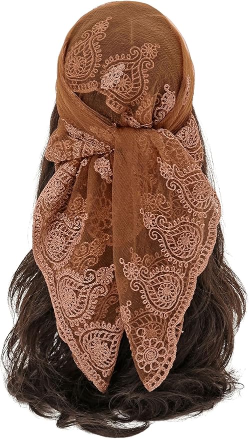 Floerns Women's Flower Embroidery Hair Scarf Headband Sheer Lace Hair Bandana