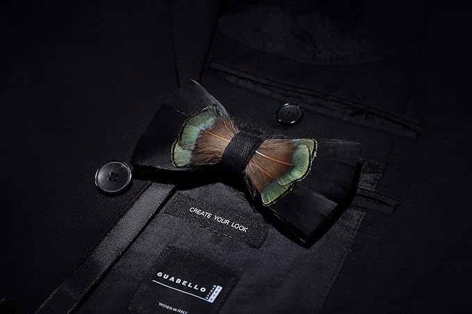 RBOCOTT Handmade Feather Pre-tied Bow tie and Brooch Sets for Men