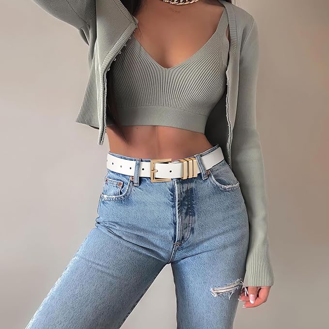 XZQTIVE Plus Size Women's Leather Belts for Jeans Pants Dress Fashion Ladies Waist Belt with Square Gold Buckle