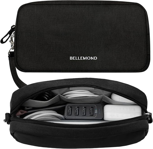BELLEMOND「Totono+」| Cord Organizer Tech Pouch | Travel Electronics Organizer Case for Cables & Chargers | Hidden AirTag Slot & Cable Pass-Through | Designed in Japan | Sumi Black