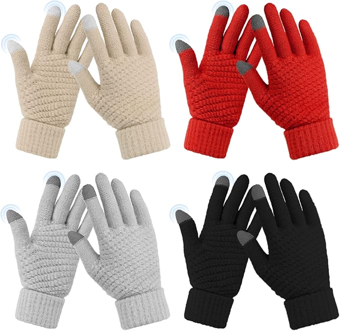 Omisy 4 Pairs Winter Gloves Women Touchscreen Cold Weather, Valentines Day Gifts for Her Wife Mom Girlfriend, Wam Mitten