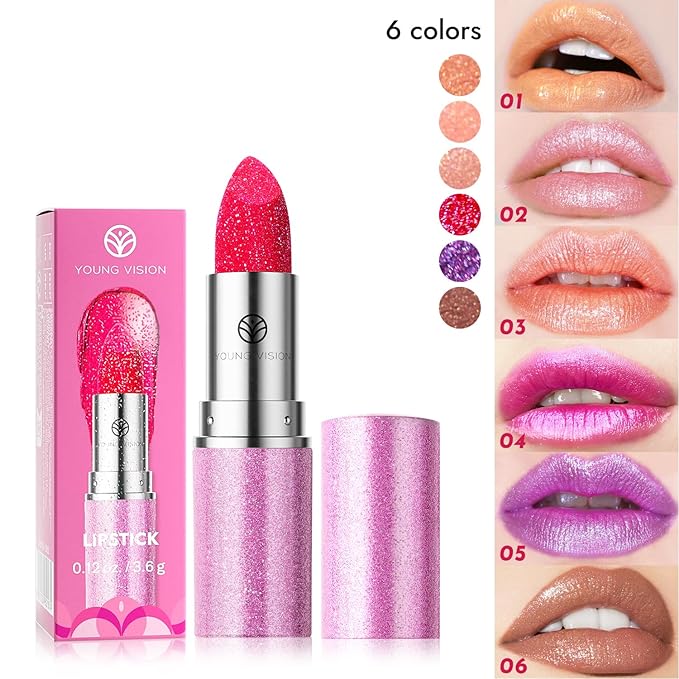 YOUNG VISION Glam Glow Lipstick 3-Piece Set – Shimmering, Chameleon Effect Lipsticks – Long-Lasting Color Shift, Micro-Shimmer, Hydrating Formula – 3 Colors Set for a Glowing Lip Look