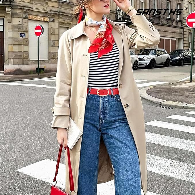SANSTHS Women Faux Leather Chic Belts for Jeans Pants Fashion Ladies Belt Solid Color with Gold Curved Pin Buckle