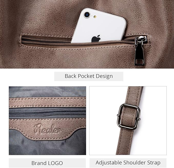 Realer Hobo Crossbody Bags for Women Designer Faux Leather Hobo Handbags Retro Large Size Shoulder Bag Bucket Purse