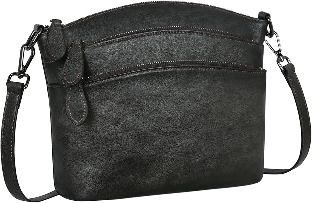 HESHE Crossbody Bags for Women Genuine Leather Purses with Multi-Pockets Vintage Ladies Small Shoulder Satchel Bag