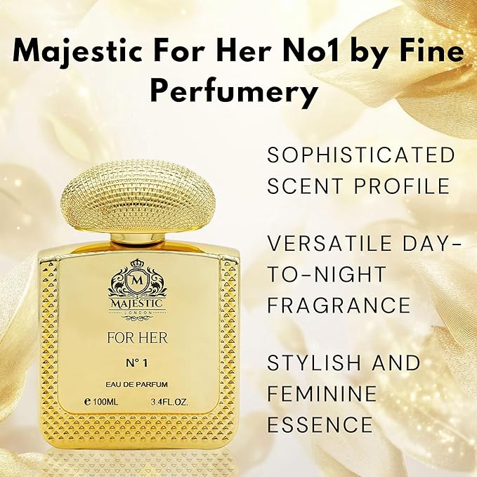 Majestic For Her No1 - Perfumes for Women - Amber Perfume with Peony, Lychee and Freesia - Elegant Floral Fragrance for Women - 3.4 oz.
