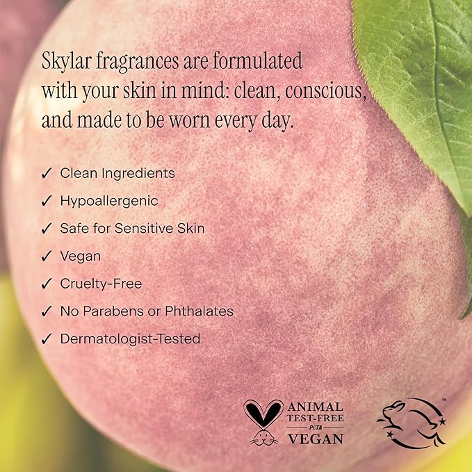 Skylar Peach Fields Eau de Parfum - Hypoallergenic & Clean Perfume for Women & Men, Vegan & Safe for Sensitive Skin - Sweet Perfume with Notes of Mandarin, Grapefruit, Peach - 10mL /0.33 Fl oz