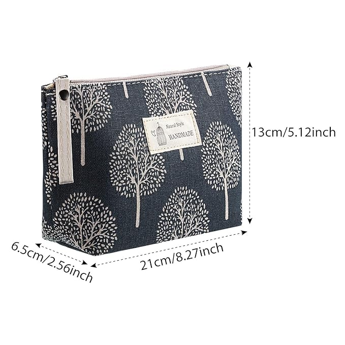 Boao 8 Pieces Canvas Cosmetic Bags Printed Small Makeup Bag Multi Function Travel Organizer Pouch Purse with Zipper for Women Fall Vacation Travel Toiletry storage Christmas Birthday Gift, 8 Styles