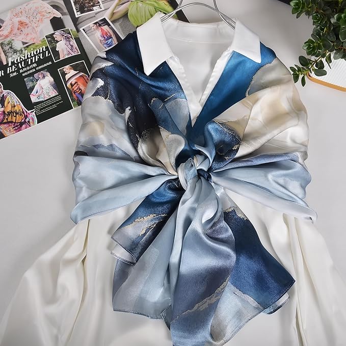 100% Mulberry Silk Scarf for Women Neck Oblong Headscarves Long Floral Print Lightweight Silk Wraps Shawls 67"*20"