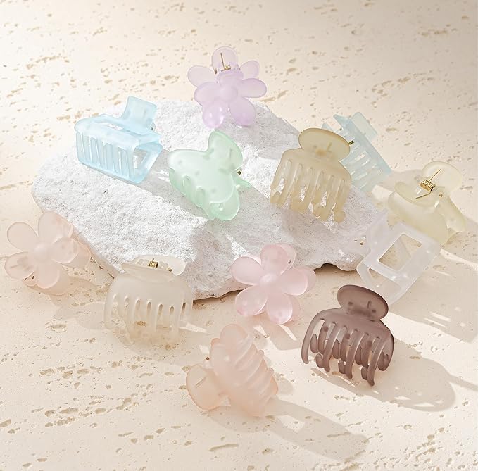 Jelly Colorful Hair Clips for Women, 12PCS Small Hair Clips 4 Style 1.6 Inch Banana Claw Clips Non-Slip Cute Hair Accessories Ideal Gifts for Girls