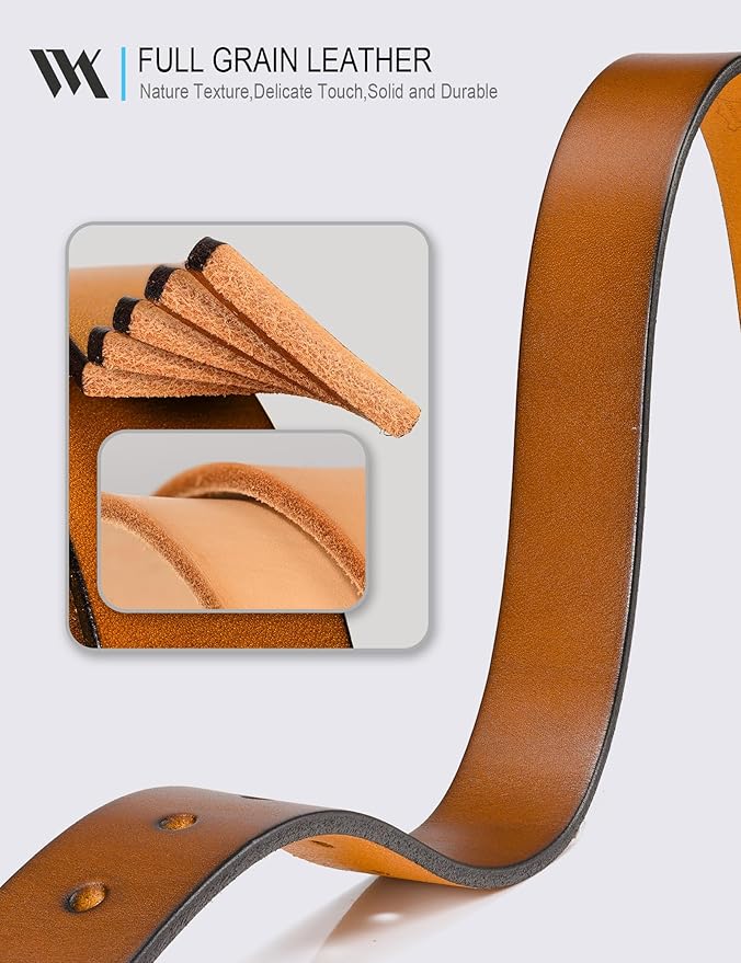 WOLFANT Womens Casual leather Jean Belt,1.1" Ladies Belt with Gold Buckle,100% Italian Full Grain Real Solid Leather