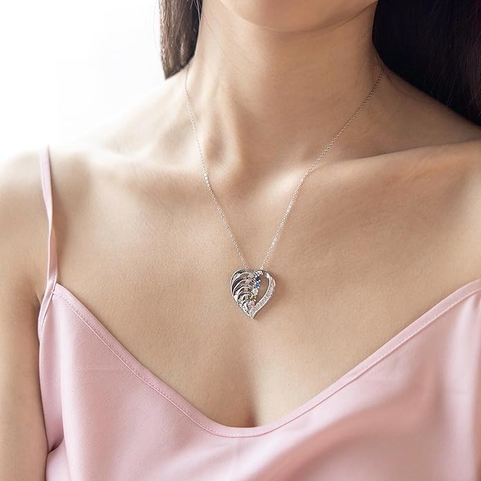 GLAMCARAT Personalized mothers necklace with birthstones names sterling silver jewelry for women customized engraved necklace