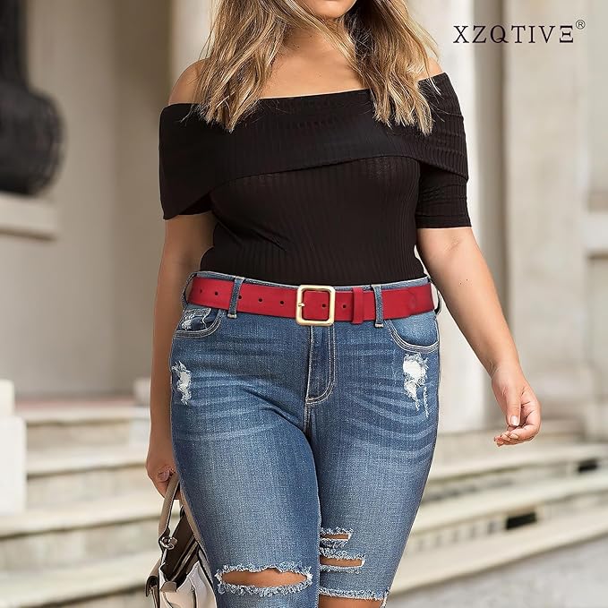 XZQTIVE Women’s Suede Belt for Jeans Pants Dresses Fashion Ladies Dark Brown Belt with Gold Buckle