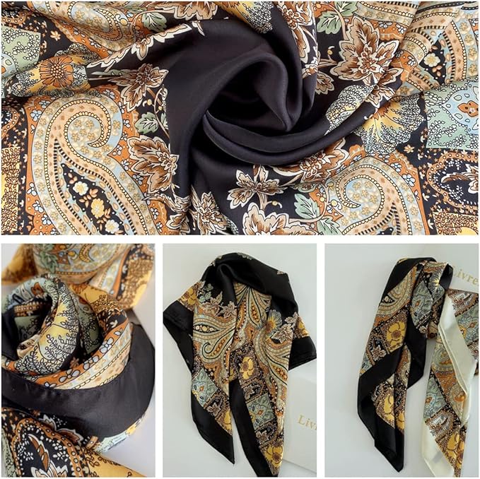 Livrerpi Silk Feeling Head Scarf Fashion Satin Hair Scarf Square Long Scarves for Women Gifts
