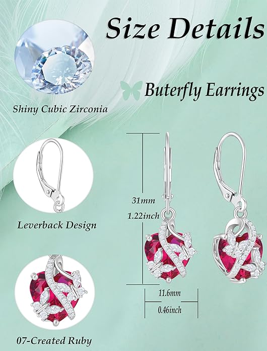 Butterfly Earrings for Women 925 Sterling Silver Heart Earring Birthstone Jewelry