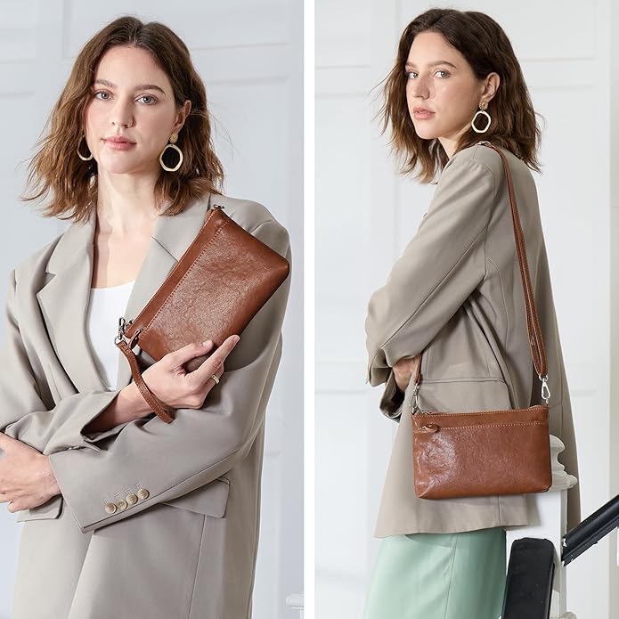 befen Genuine Leather Wristlet Clutch Wallet Purses with RFID Blocking, Small Crossbody Bags Shoulder Handbag for Women