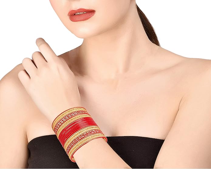 Touchstone Indian Metal Bangles for Women Gold Alloy Bracelets desi 2 Dozen Bangle Collection Bollywood Women's Jewelry Set Multi Stacking Wide Chunky Textured Golden Set of 24 in Gold or White Tone