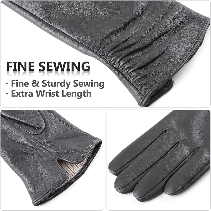 Dsane Womens Winter Leather Touchscreen Texting Warm Driving Lambskin Pure Genuine leather Gloves