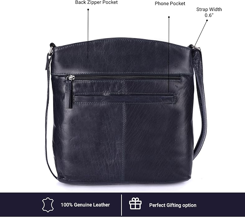 Terry Large Soft Real Leather Womens Crossbody Handbags and Purses-Triple Zip Premium Sling Crossover Shoulder Bag