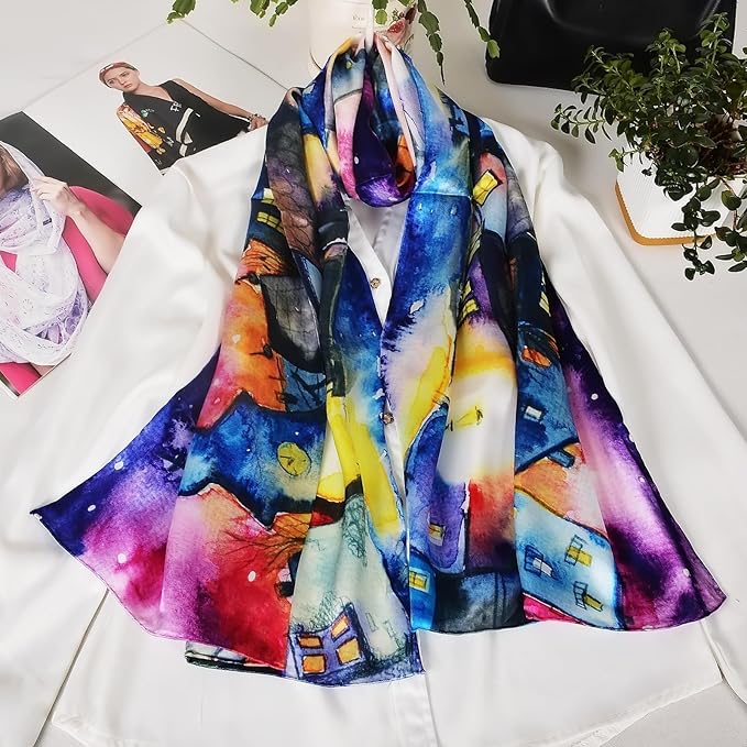100% Mulberry Silk Scarf for Women Neck Oblong Headscarves Long Floral Print Lightweight Silk Wraps Shawls 67"*20"