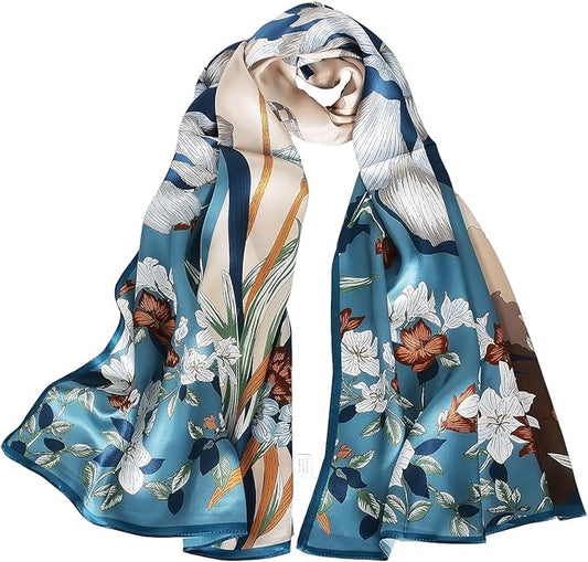 100% Mulberry Silk Scarf for Women Neck Oblong Headscarves Long Floral Print Lightweight Silk Wraps Shawls 67"*20"