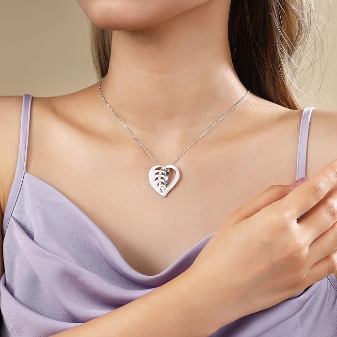 GLAMCARAT Personalized mothers necklace with birthstones names sterling silver jewelry for women customized engraved necklace