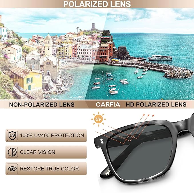 CARFIA Polarized Sunglasses for Women: Acetate, Small/Medium Size, UV400 Anti Glare CA5354