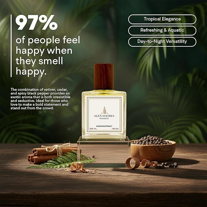 Alexandria Fragrances Miami Beach Perfume - Long Lasting Eau de Parfum for Men & Women - Everyday Men’s Cologne with Citrus, Ginger, Vetiver & Cedar Notes - Inspired by Beach & Summer Vibes - 55ml