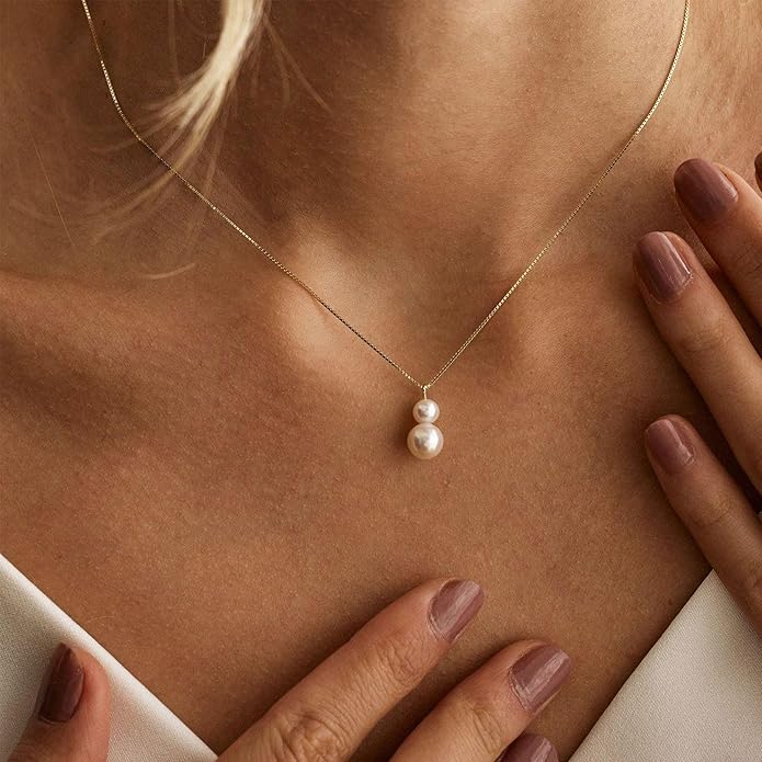 Valentines Day Gifts for Her - 14K Gold Plated Pearl Necklaces for Women Trendy Dainty Necklace Simple Layered Pearl Necklaces for Women Trendy Wedding Birthday Valentines Jewelry