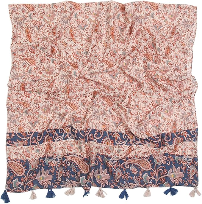 Yeieeo Boho Scarf for Women Lightweight Floral Printed Scarf Fall Winter Fashion Fringed Shawl